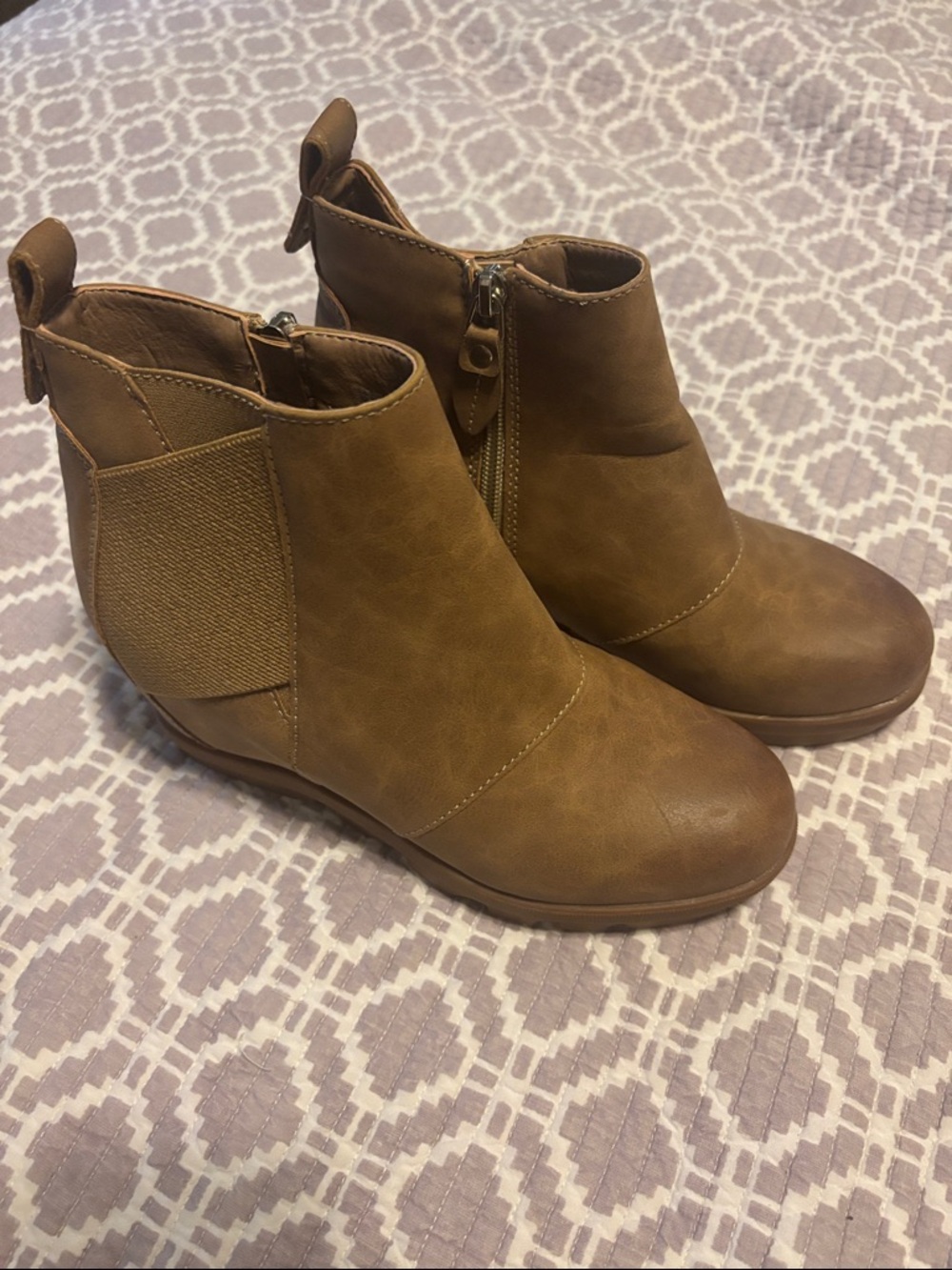 Women's Tan Side-Zip Ankle Booties